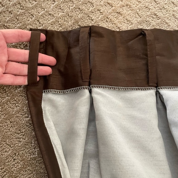 FOUR lined blackout curtains, pleated, with rod hoops to hang in chocolate brown - Picture 4 of 6